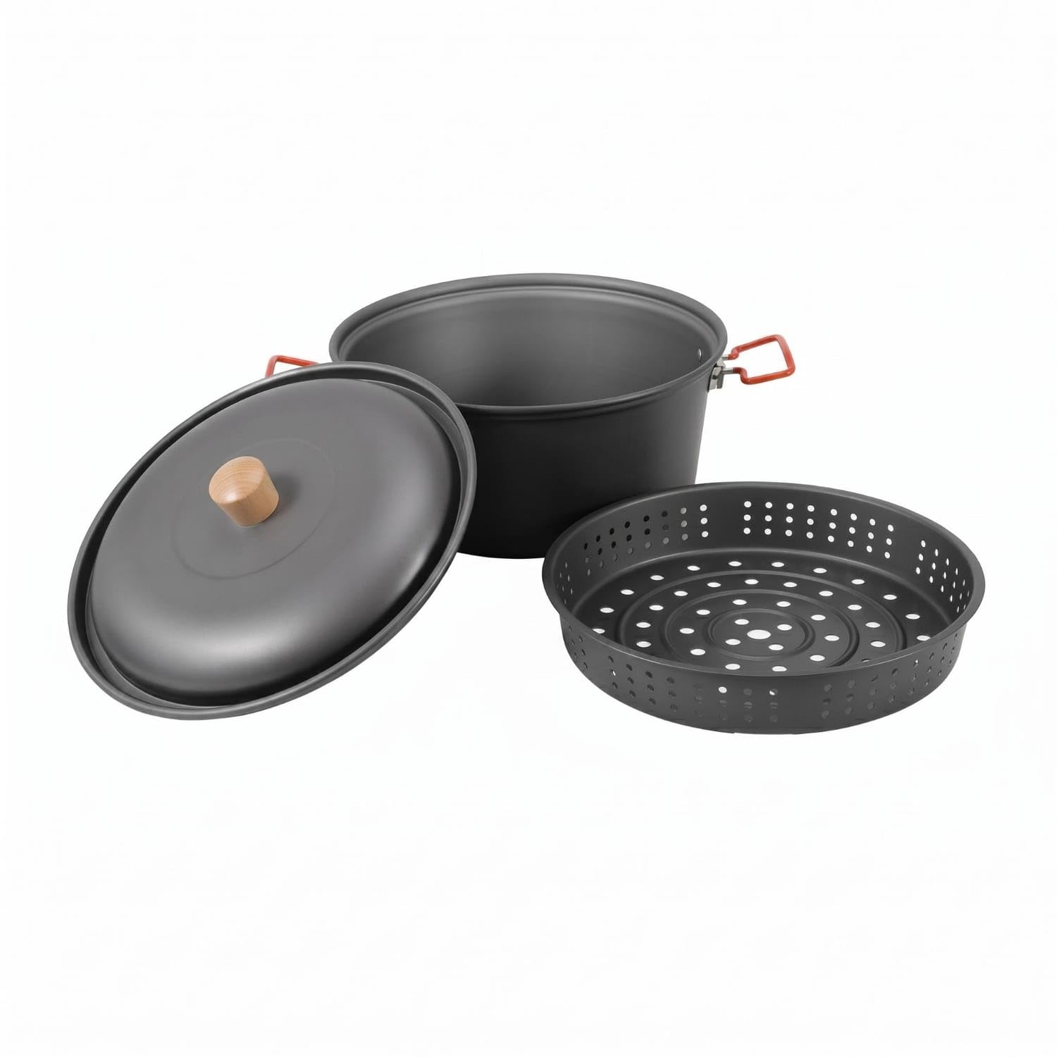 Large Capacity Camping Steam Cooker Two-in-oneUse Portable Steaming Pot Easy to Clean Aluminum Alloy Steam Pot Foldable Handle for Campers, Picnic, 7.5L-image-44