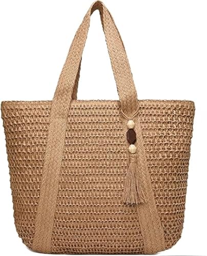 Bolso de playa de paja calado para mujer miniatura 3
