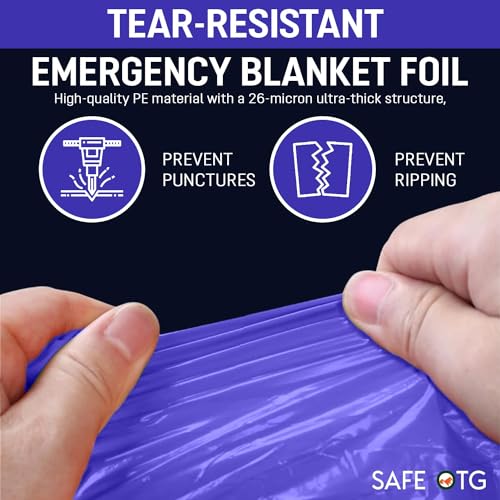 Image of 4 Pack Emergency Mylar Thermal Blankets Blue Foil Space Blanket for Outdoor Hiking Camping Car First Aid Travel Gear Equipment Survival Kit Supplies, B04-B, Full