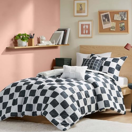 Parure de lit imprimé carreaux noirs et blancs chic housse de couette drap lit simple XL Miley