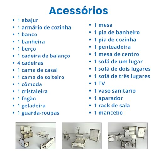 Casa de Bonecas Casinha mdf 60cm com 30 Mini Moveis - Cor Azul Frozen