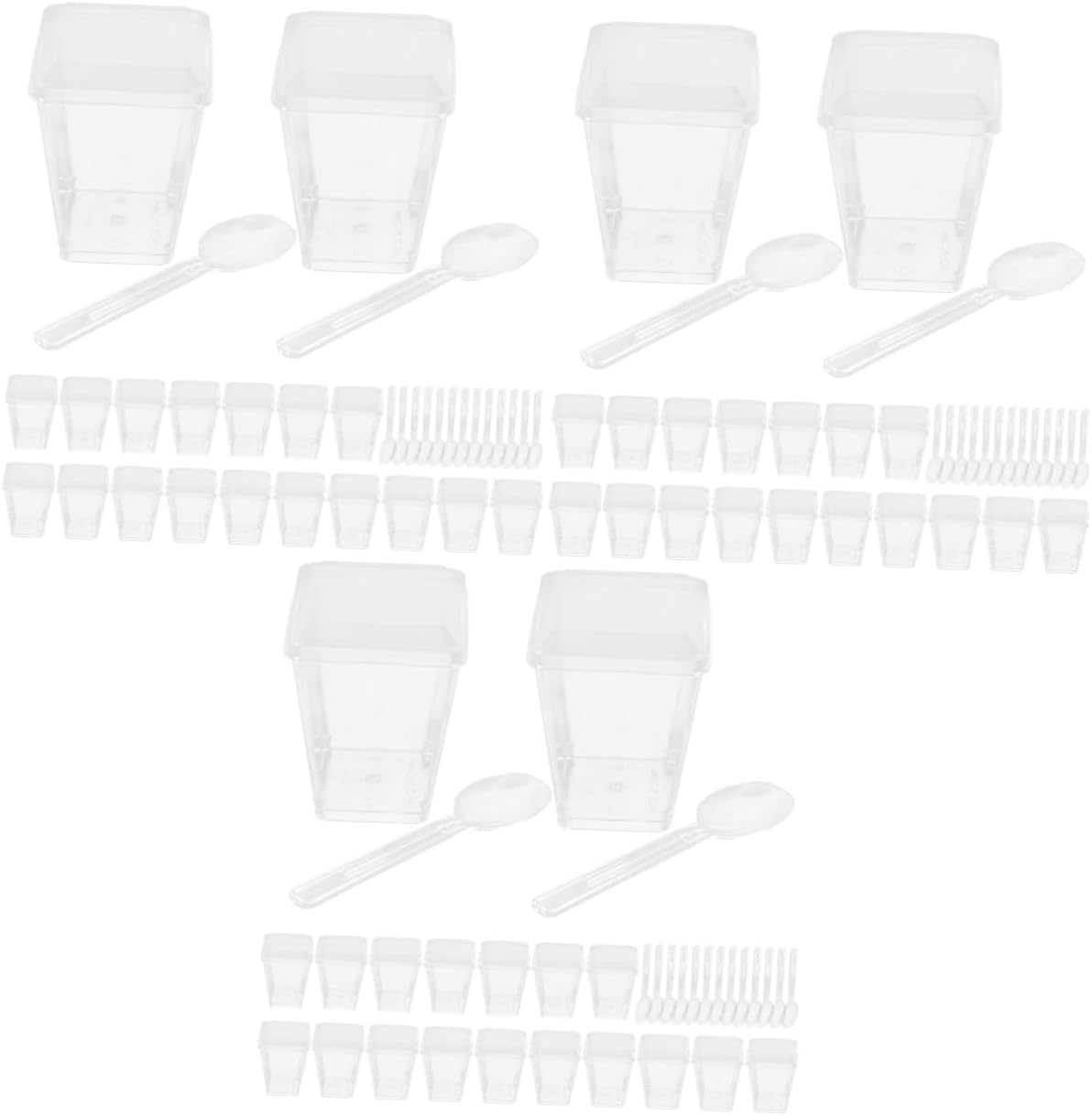 Luxshiny 150 Sets Dessert Cups with Spoons Sturdy Non Sliding Plastic Tiramisu Cups for Parties Events Catering Elegant Mousse Ice Storage