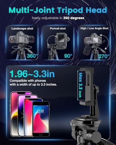 Image of CAMBOFOTO 74″ Camera Tripod, 360 Aluminum Lightweight Tripod /Navy Blue