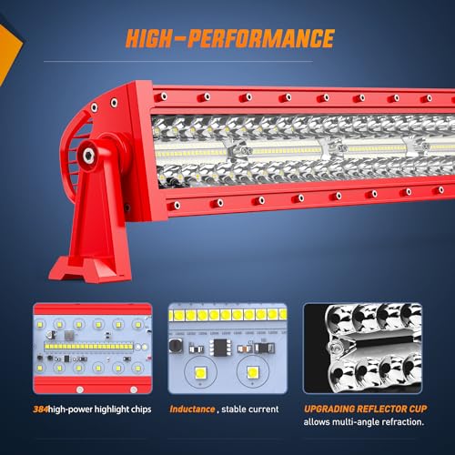 Image of Nilight LED Light Bar 50 Inch Triple Row Spot Flood Combo Lights Red Shell with Wiring Harness Kit for Fog Driving Work Lighting on Off-Road Truck SUV ATV UTV