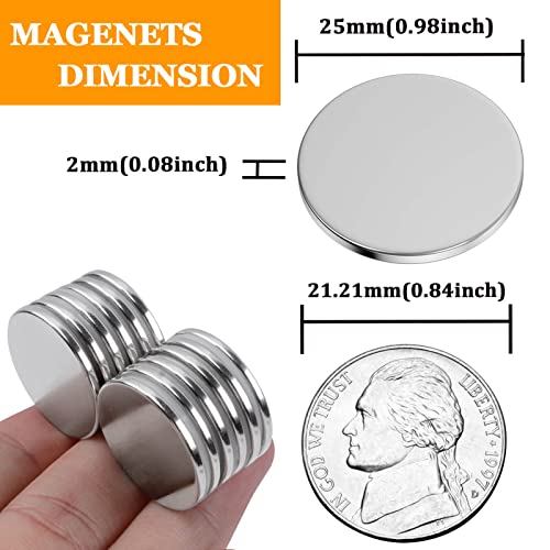 Min Ci 16Pcs Strong Neodymium Disc Magnets Heavy Duty, 25Mm X 2Mm Small Round Rare Earth Metal Magntes With Adhesive Backing, Tiny Magnets For Crafts Refrigerator Whiteboard #TOP2