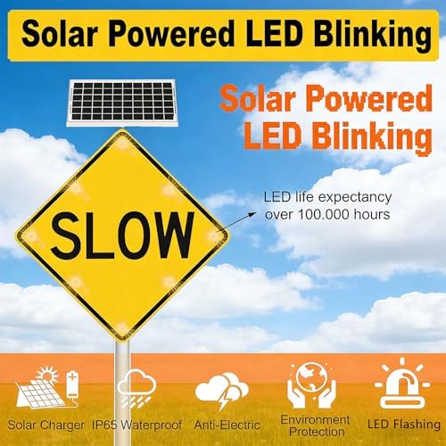 Solar-Powered Flashing LED Speed Limit Sign - 30in Aluminum, Weatherproof, Ideal for Urban Streets & Sidewalks, Enhance Safety & Visibility