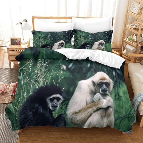 Housse de couette gibbons 3D 200x200 microfibre avec 2 taies d'oreiller