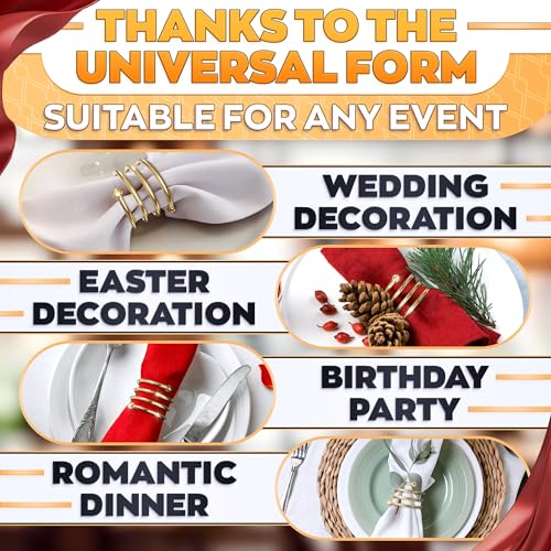 Gold Napkin Rings Set of 8 - Easter Napkin Rings with Elegant Spiral Design | Durable Metal & Shiny Gold Finish | Great for Weddings, Holidays & Everyday Use | Festive Easter Holiday Table Decoration - Thumbnail 5