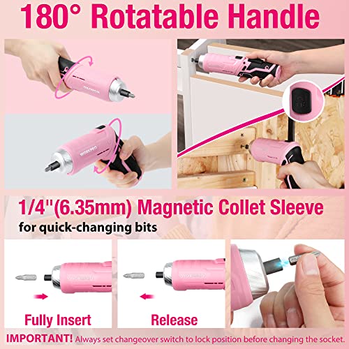 WORKPRO Werkzeugset Rosa pink 18 tlg. mit USB C Akkuschrauber klein, pinker Werkzeugkoffer gefüllt Haushalt… – Bild 7
