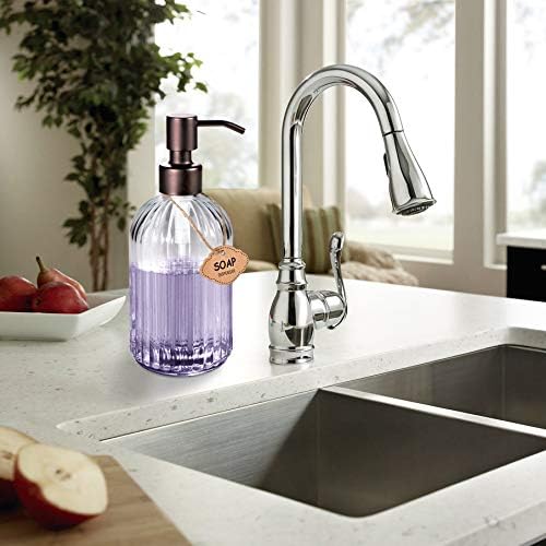 Soap Dispenser (2 Pack)-15oz Vertical Striped Dish Soap Dispenser with Rust Proof Stainless Steel Pump, Refillable and Premium，Ideal for Hand Soap, Shampoo Lotion ,Conditioner，Essential Oil (Bronze)