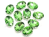 Eimass exquisite Glas-Kristalle zum Aufkleben oder Aufbügeln, Swarovski-Alternative, mit Glas-Rückseite, in silberner Einfassung, Peridot Green Oval, 18 x 25mm
