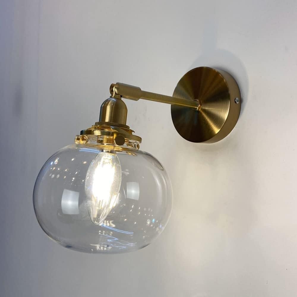 Applique da Parete per Interni Camera da Letto Comodino Lanterna da Parete E27 Lampade da Parete Giapponesi retrò in Ottone E Vetro Veranda Corridoio Bagno Specchio del Bagno Luce Frontale