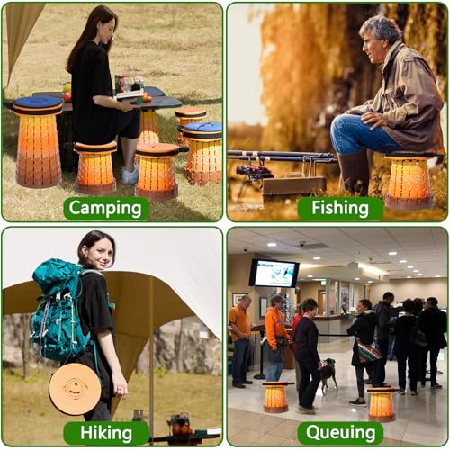 Image of 2026 Upgraded XXL Collapsible Stool with Thick Cushion,19.7 inchH-11.8 inchD Telescoping Folding Stool for Adults, More Sturdy Camping Stools with Load Capacity 1000lbs for Outdoor,Garden,Fishing,Hiking