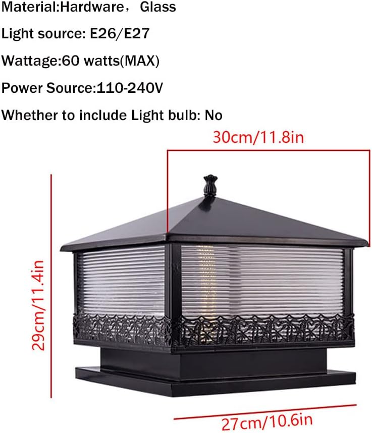 Outdoor Floor Lamp Waterproof IP54 Patio Traditional Waterproof Pillar Square Fence Outdoor Pillar Classic Garden Lantern for Garden Post Patio