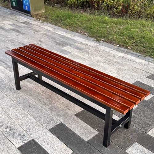 Banco de jardín de madera para 2 personas con estructura de metal para patio