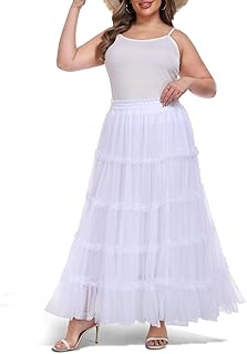 Women's Plus Size Tulle Maxi Skirt Casual A Line Tiered High Waisted Tut...