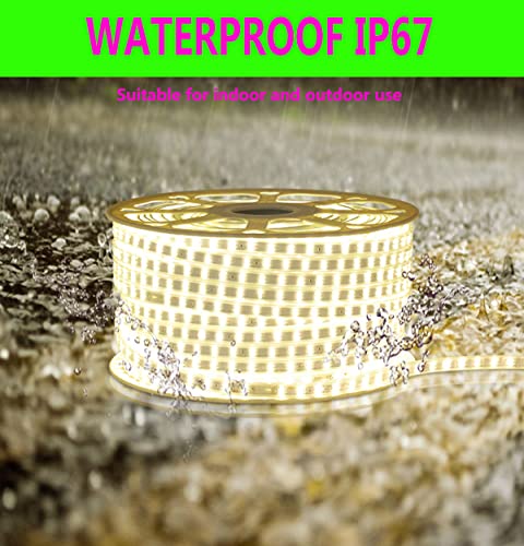 Image of SUYOOULIN LED Strip Lights, 9.9ft /3m High Voltage AC110V-130V Waterpoof IP68 Super Bright 9000LM 2835 120 LEDs /m LED Light Strips for Home Garden Outdoor Decoration(Warm White 3500K)