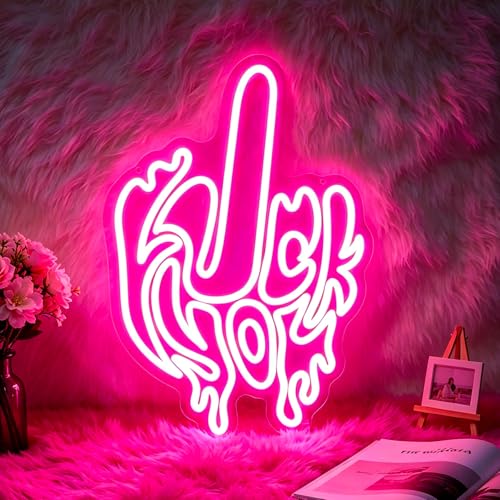 Image of Finger Neon Sign, Neon Signs for Wall Decor - Pink LED Signs for Bedroom, Man Cave, Gaming Room, Bar, Party Decor - USB Powered Light Up Sign Halloween Christmas Decoration Gift