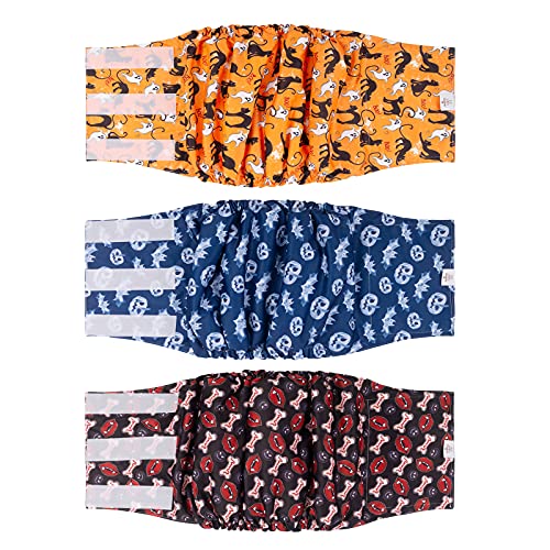 Image of CuteBone Halloween Male Dog Diapers Belly Bands 3 Pack for Male Dogs Wraps Washable Doggie Pants DM22XL