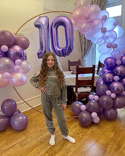 Image of Number 10 Purple Balloons 40 Inch Giant Purple 10 Number Foil Helium Balloons for 10th Purple Birthday Party Supplies 10th Anniversary Events Decorations