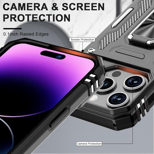 Image of Back Cover Case Compatible for Apple iPhone 15 Pro Max with Slide Camera Cover & Rotated Ring Kickstand | Military Grade Mobile Phone Cover Case for Apple iPhone 15 Pro Max (Black)