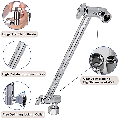 Rain Shower Head With 11’’ Adjustable Extension Arm, Large Stainless Steel High Flow Rainfall Square Shower Head, Bath Shower Waterfall Full Body Coverage (10 Inch Showerhead With Arm, Chrome) #TOP3