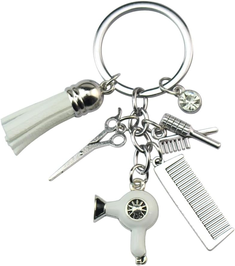 Fuqimanman2020 Scissor Dryer Comb Tassel Keychain Hairdresser Charm Keychain Stylish Barber Gift