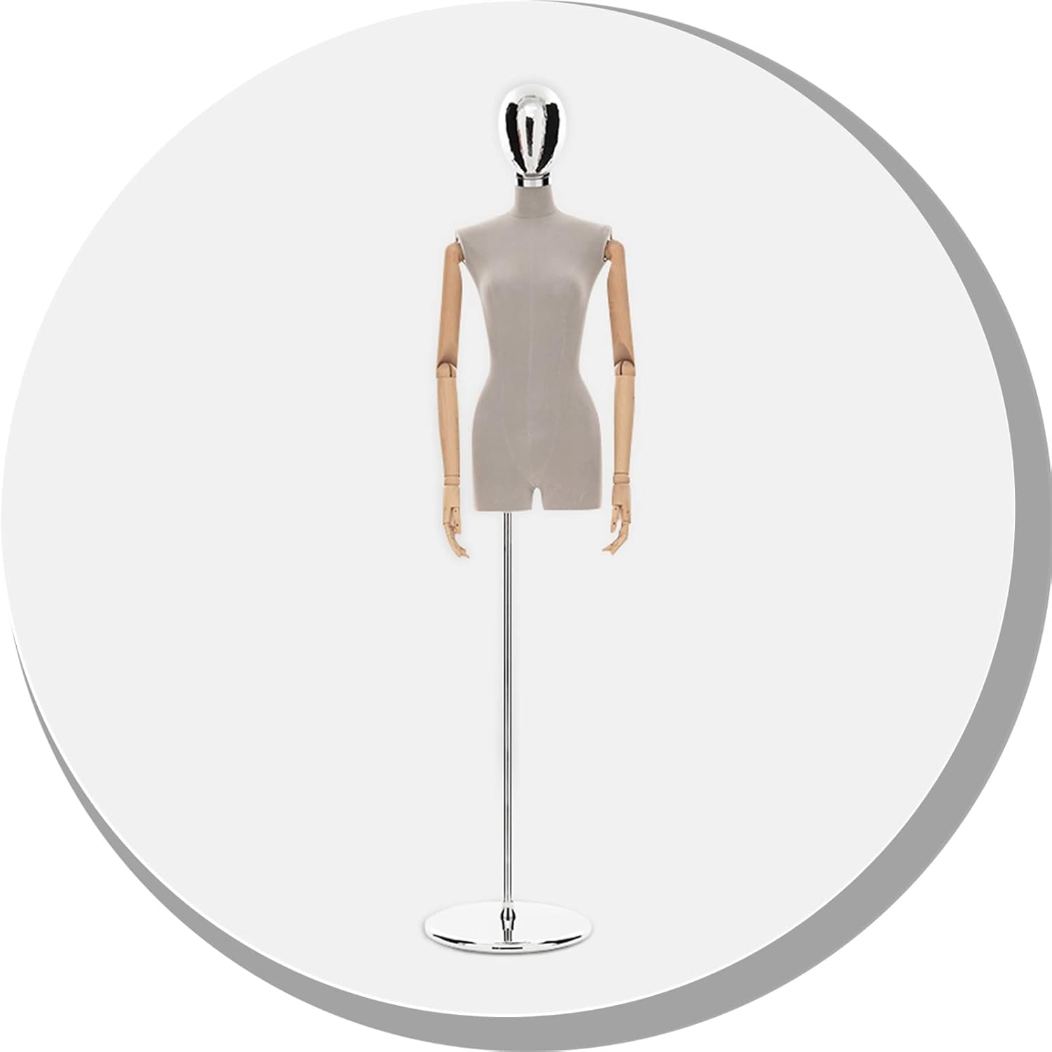 Female Mannequin Torso Body Tailors Dress Form Dummy Model 180-190 Adjustable Height Clothing Store Display Stand Metal Round Base (Color : Green) (Light Gray)