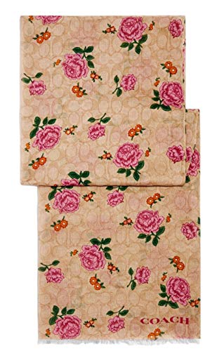 Coach Signature Prairie Rose Print Oblong Wrap Scarf