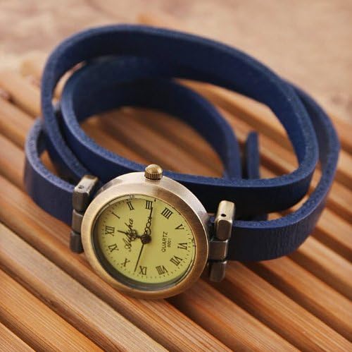 @Cow leather strap fashion bronze retro dial Women dress ladies wristwatch quartz watch (Blue)