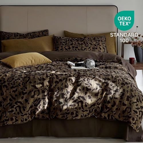 Freyamy Leopard Bettwäsche 135x200 4teilig Braun Leoparden Bettwäsche Set – Ansicht 3