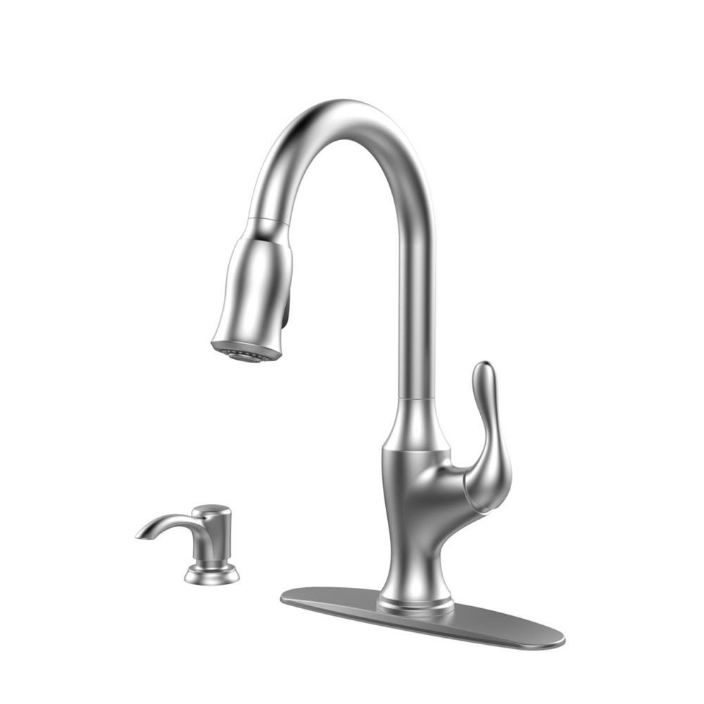 Pfister Deming Kitchen Faucet with Pull Down Sprayer and Soap Dispenser, Single Handle, High Arc, Spot Defense Stainless Steel Finish, F5297DMGS