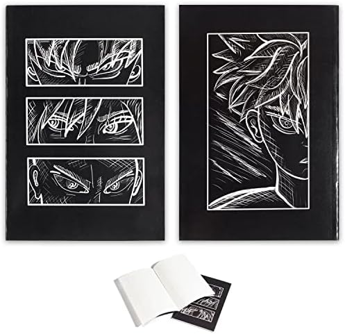 Glopastel Anime Eyes Notebooks | Japanese Manga Cool Ninja Stationary Design for Boys Girls | Ruled Lined Travel Journal | Pack of 2 (Black White)