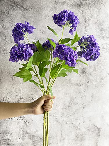 Yalzonemet Artificial Snowball Viburnum Flower 4 Pcs 26.8‘’ Purple Small Hydrangea 2 Heads Natural Lifelike Real Touch Faux Latex Long Stem Snowball For Home Decoration Outdoor Wedding Decor #TOP3