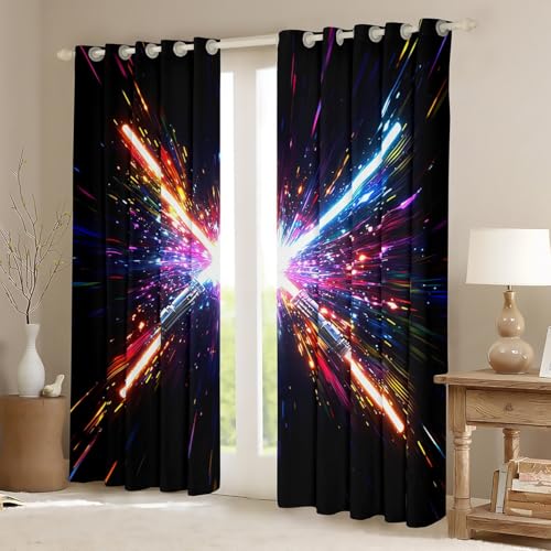Cortinas para oscurecer ventanas de dormitorio infantil con sables de luz 3
