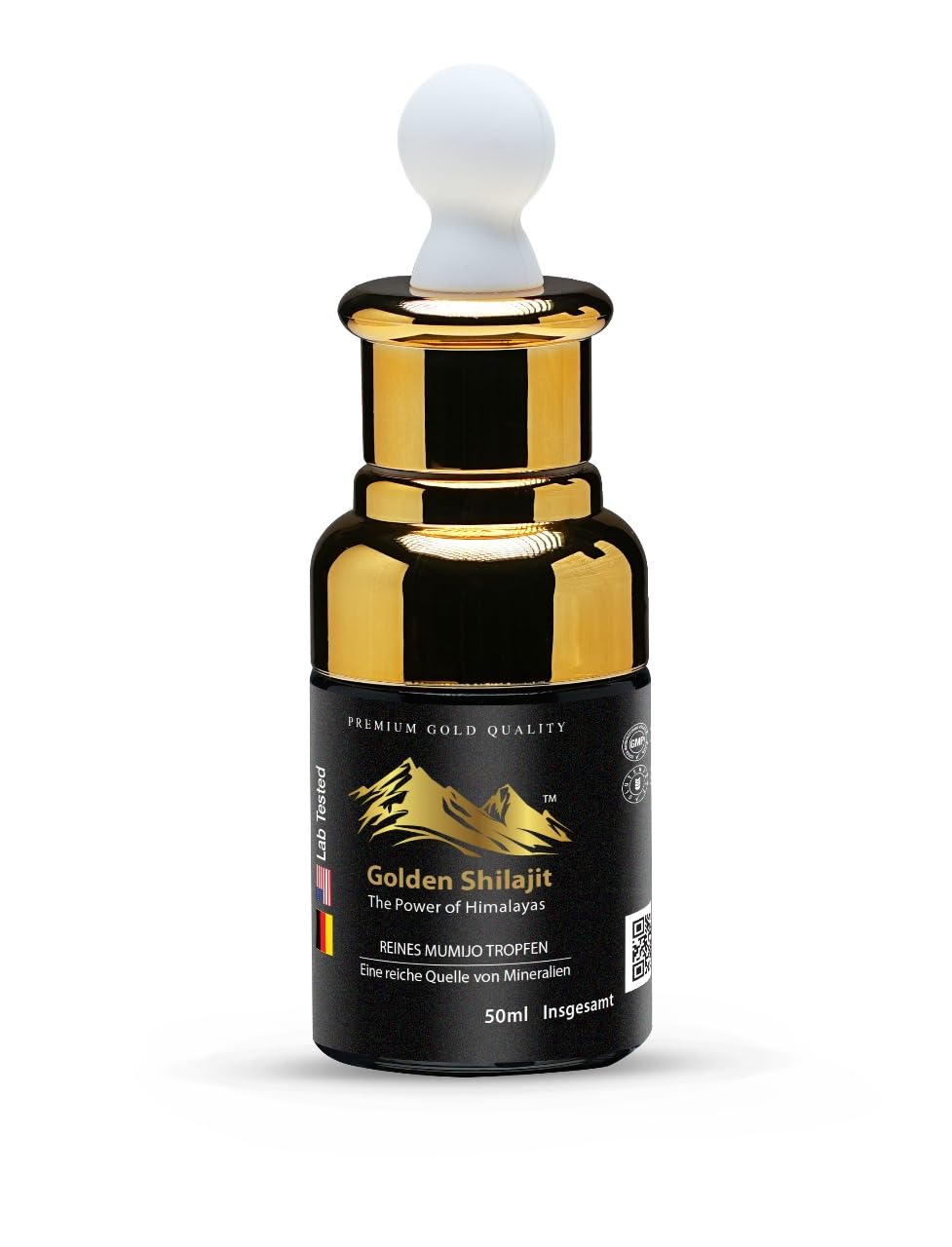 Goldene Shilajit-Tropfen 50 ml Flüssiges Himalaya-Mumijo-Shilajit 100-Tage-Vorrat Komplex mit über 85 Mineralien&Spurenelementen Fulvinsäure und Huminsäure Rein natürlich Vegan Laborgeprüft