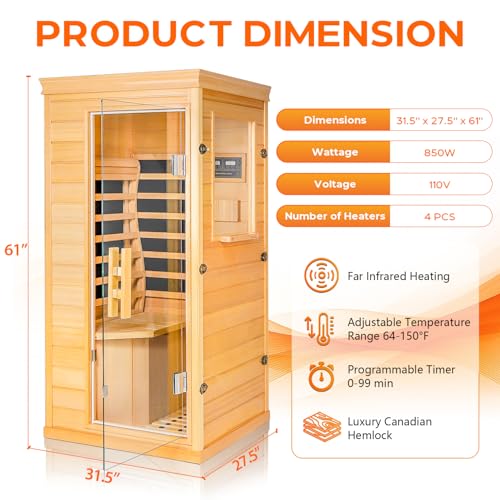 ReeQuo 1 Person Infrared Sauna Room for Indoor Home Use