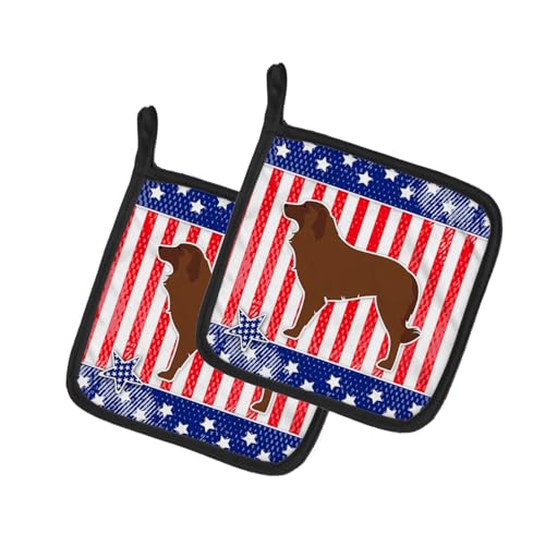 Caroline's Treasures BB3331PTHD USA Patriotic Portuguese Sheepdog Dog Pair of Pot Holders Kitchen Heat Resistant Pot Holders Sets Oven Hot Pads for Cooking Baking BBQ, 7 1/2 x 7 1/2