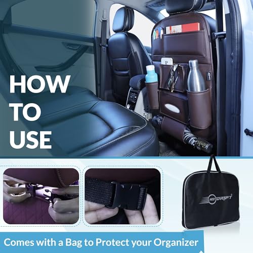 Image of Neodrift 'Seat Master Lite' (Set of 2) | (Color - Coffee) Premium 7D Car Seat Organizer, Universal Fit, Multi-Pocket Storage for Bottles, Mobile, Keys, Documents & Tissues