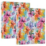 ALAZA Watercolor Blossom Floral Leaf 3 Ring Binders with 3 Interior PVC Clear Pockets Clipboard Versatile Binders 200 Sheets for Office Home School 2 Pack
