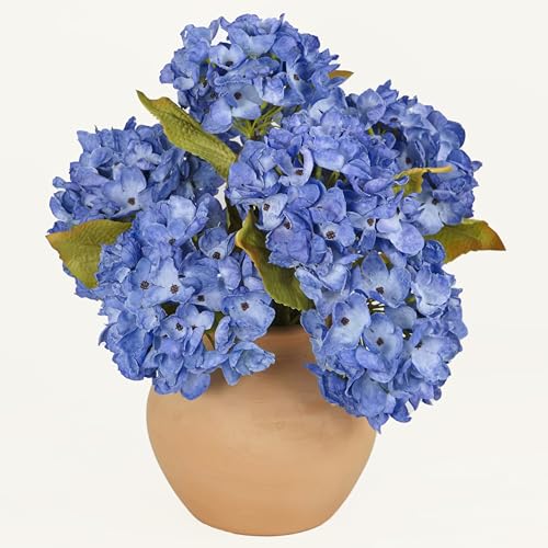 TOPIA Silk Fall Flowers Artificial Silk Dried Hydrangea Flowers Artificial Fall Flowers Bouquet Dried Flowers for Home Decor(6 PCS) (Blue)