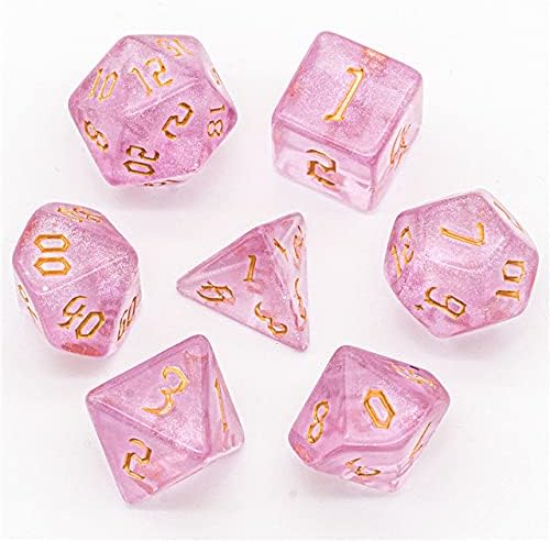 Fairy Dust Dice Set - Pink TTRPG Dice Set - Fairy Dust Pink Polyhedral Dice - Dice for War Gmaes Card Games and Tabletop RPGs