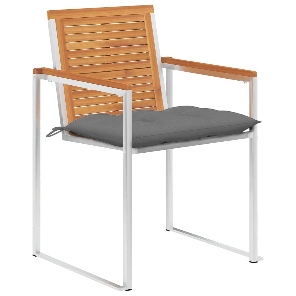 Juego de 2 sillas de jardín con cojines de madera maciza de acacia y acero inoxidable – Juego de sillas de jardín de madera de acacia con cojines para patio y jardín