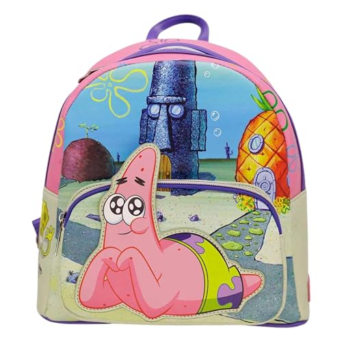 Zonacriativa - Mini Mochila Patrick Estrela Bob Esponja | Formato compacto, 2 bolsos e ideal para carregar o essencial nas aventuras da Fenda do Biquini