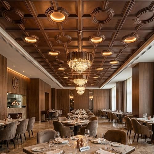 Image of Kayra Decor PVC Ceiling Panel 60x60 cm|Regal Medallion Design|Red Copper|50 Tiles Cover 200 Sq Ft| Modern False Ceiling|Royal & Elegant Finish