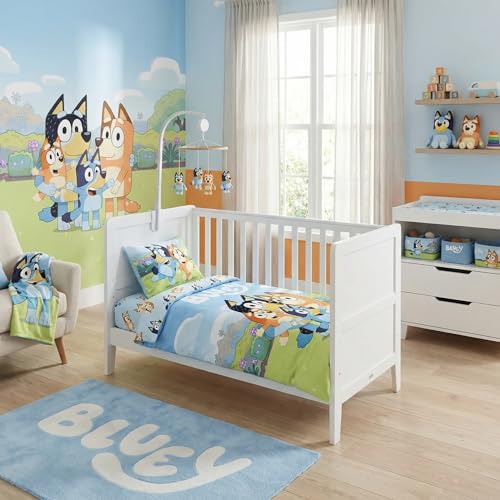BrandMac Bluey & Bingo Junior Bettwäsche-Set | Bettbezug 100x135 cm mit Kissenbezug 40x60 cm | Offizielles Bluey Baby Bettwäsche-Set | Farbenfrohes Cartoon-Design
