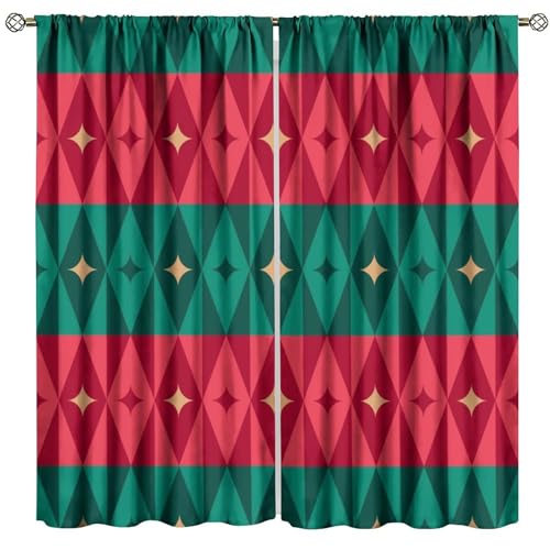FAOTELY Christmas Curtain Mid Century Abstract Geometric Red Green Rhombus