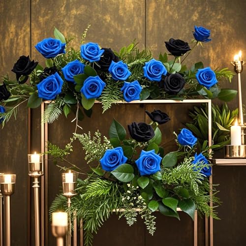 Kesote 50 pcs Artificial Flower Fake Flower Bouquet Real Touch Rose Plants, Artificial Flower Rose Head,For Wedding Party Birthday Home Garden Decoration,Royal Blue - Image 6