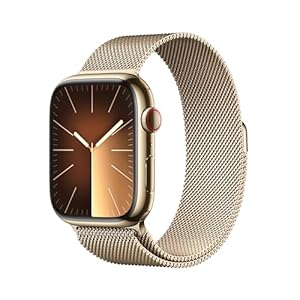 Apple Watch Series 9 [GPS + Cellular 45mm] Smartwatch with Gold Stainless Steel Case with Gold Milanese Loop. Fitness Tracker, Blood Oxygen & ECG Apps, Always-On Retina Display (Renewed)
