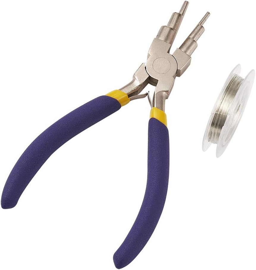 Beadthoven 1-Piece 6 in 1 Wire Looper Multi-Size Loping Pliers with 0.3mm Copper Wire Bail Ring Making Tool Forming Pliers Non-Slip Comfort Grip Handle for 3mm to 10mm Loops and Jump Rings